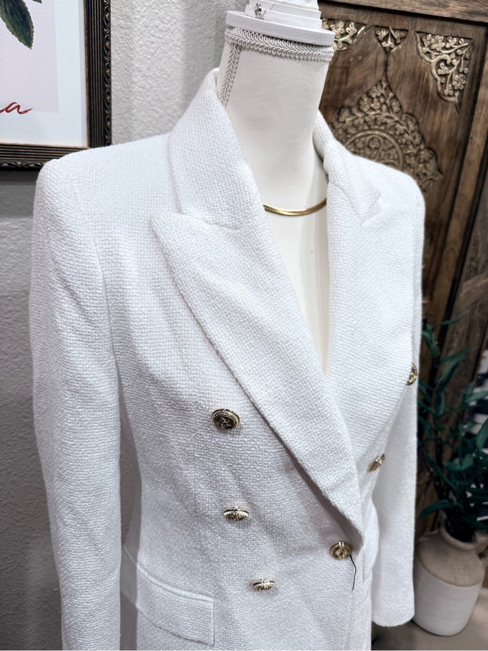 Zara Classic Double-Breasted White Women's Blazer 0060 - Picture 2 of 4